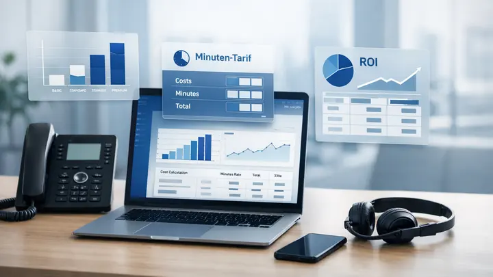 Grafik zu KI Telefonassistent Kosten 2026 mit Preisstufen und ROI-Hinweisen